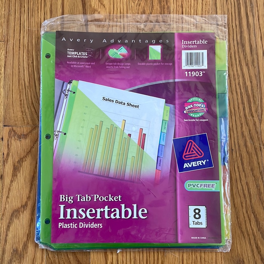 NWT Avery Big Tab Pocket Insertable Plastic Dividers